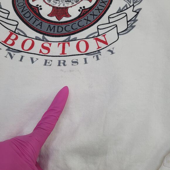 Vintage Boston University Sweatshirt Large 24x24 Baggy Crop - Picture 2 of 15